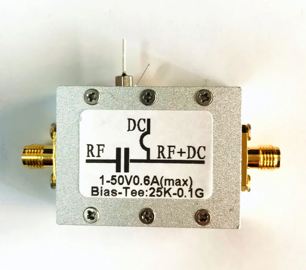 Смещенный тройник 25K-100 МГц RF Biaser DC блокировщик Коаксиальная подача + чехол для VHF HF