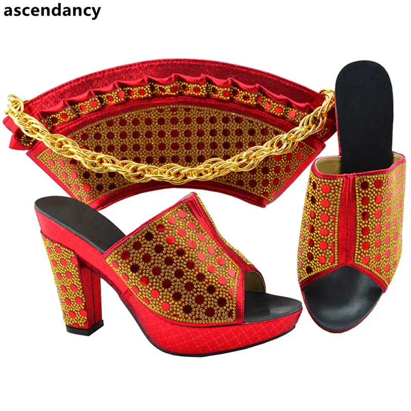 Talon bleu Et Sacs Femmes Mis Chaussures La Haute À Dernières teal Strass Pour Sac Noir En Ensemble or rouge Africaine Correspondre Partie Décoré Italie Avec pourpre Royal qxwH4qtd