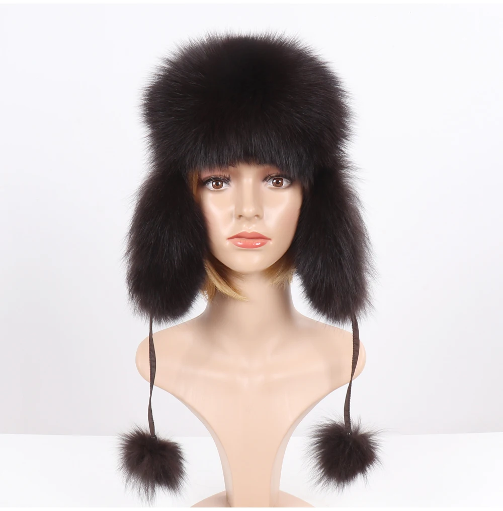 2019 Лидер продаж России из натурального меха лисы для девочек со шляпой, зимние теплые Лисий мех енота меховые шапки-бомберы Для женщин