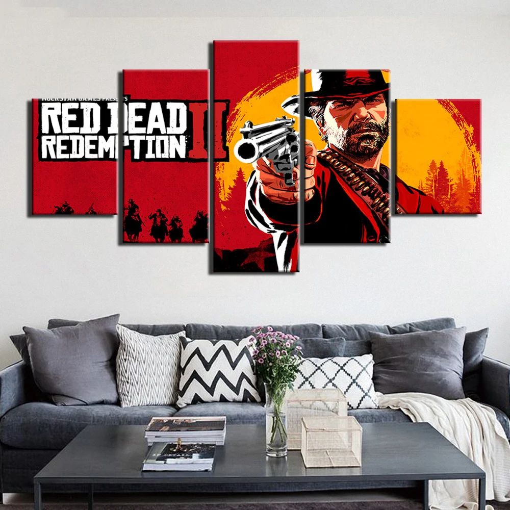 5 Piece 'Red Dead Redemption II' Canvas Wall Art Man Sanctuary Free UK Delivery