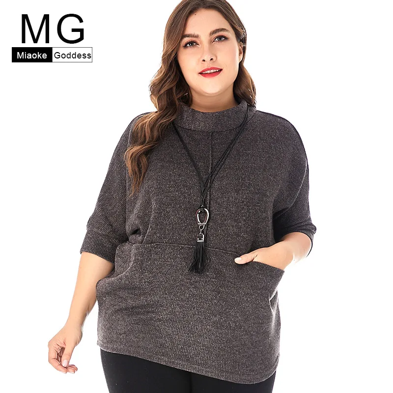 

MG 2019 Fall Womens Seven-quarter sleeve Sweater fashion ladies Plus Size Casual mom office lady elegant Extensible tops