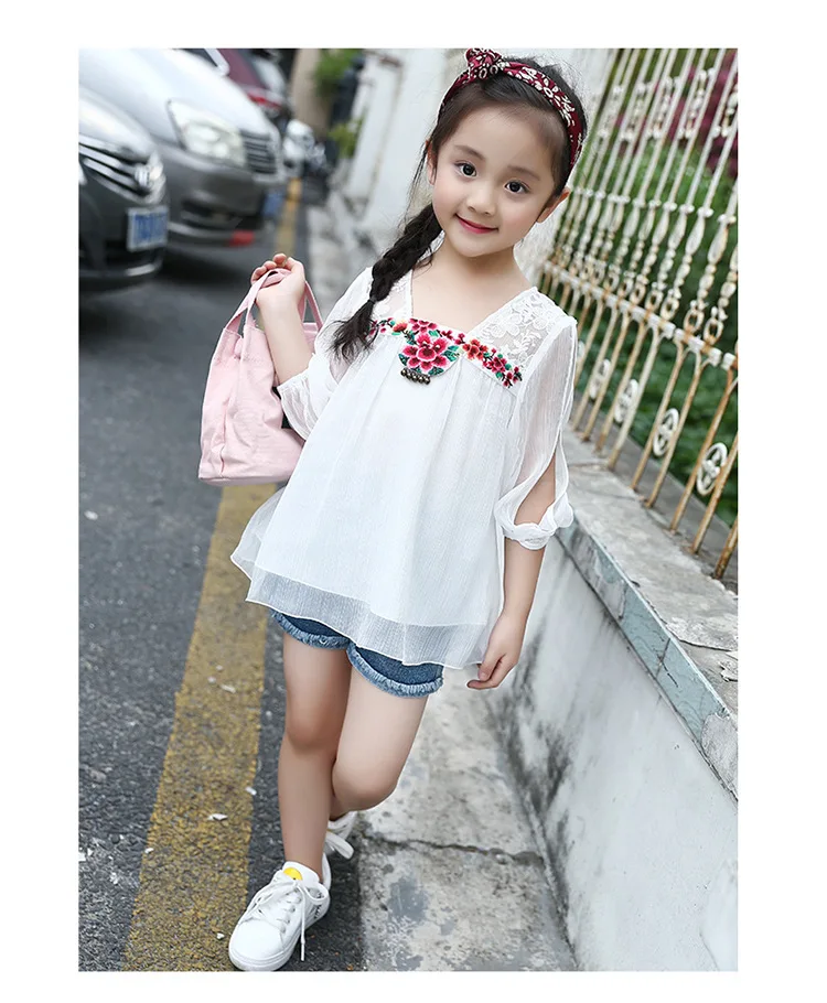 Children's T-shirt Girls Baby Summer Cute style Beautiful girl chiffon Printed loose T-shirt top for angel kids clothes (10)