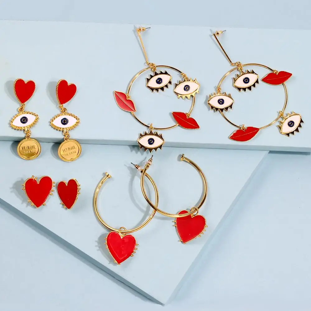 

Vintage Heart Stud Earrings For women High Quality Punk Earrings 2019 New Arrival Party Gift
