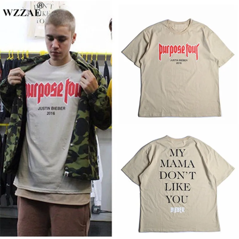 WZZAE Men T shirt Justin Bieber Purpose Tour Hip Hop Short Sleeve T-shirt Homme My Mama Dont Like You Letter Printed Tops Tee
