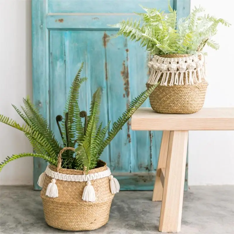 

Foldable Storage Basket Creative Natural Seagrass Rattan Straw Wicker Folding Flower Pot Baskets Garden Planter Laundry Supplier