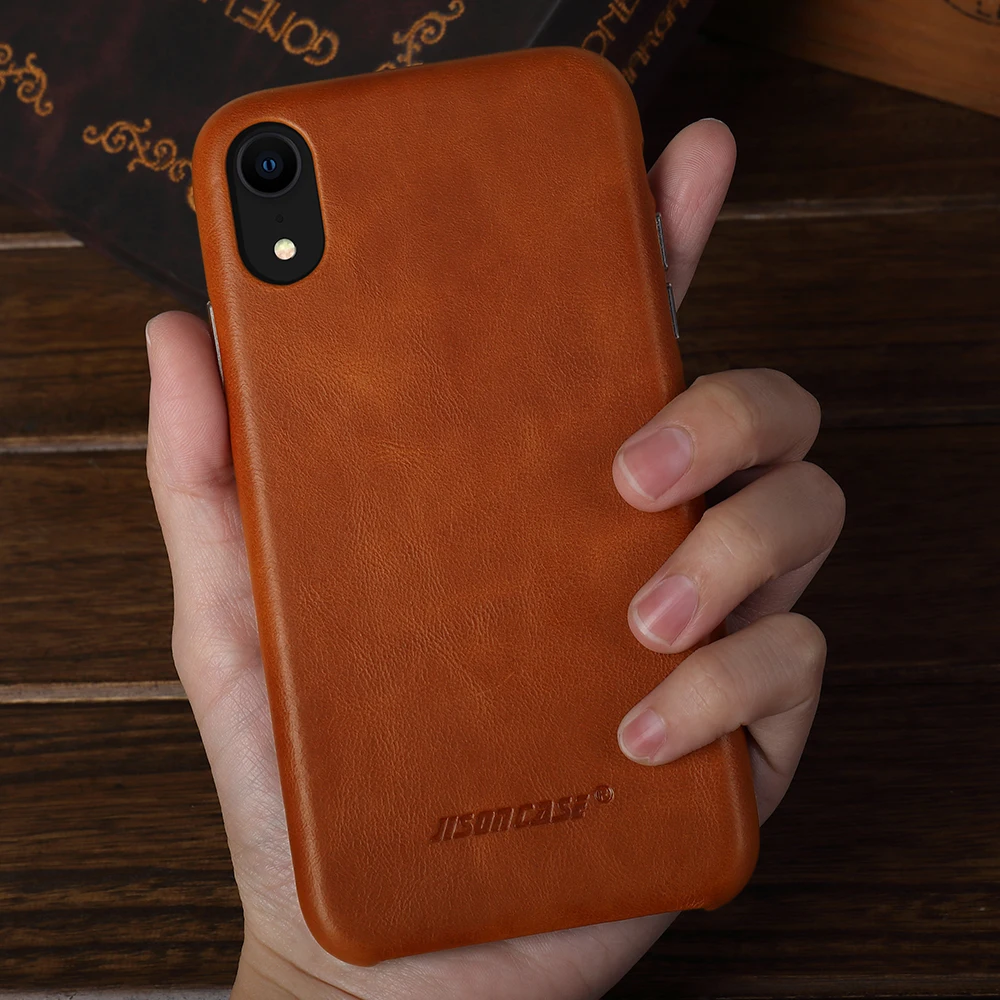 Jisoncase Чехол для телефона для iPhone XR Натуральная кожа Защитный чехол для iPhone XR 6,1 дюймов Роскошные Металлические Кнопки Мода Новинка