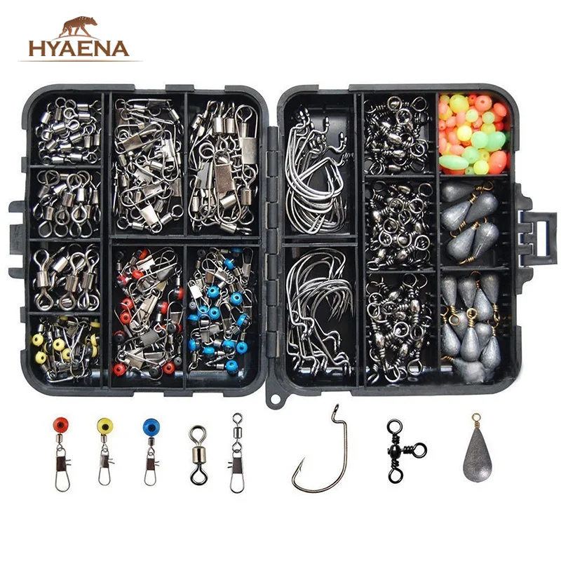 Hyaena-160pcs-Box-Fishing-Tackle-Kit-For-Carp-Fishing-Sinker-Weights-Fishing-Jig-Hook-With-Swivel