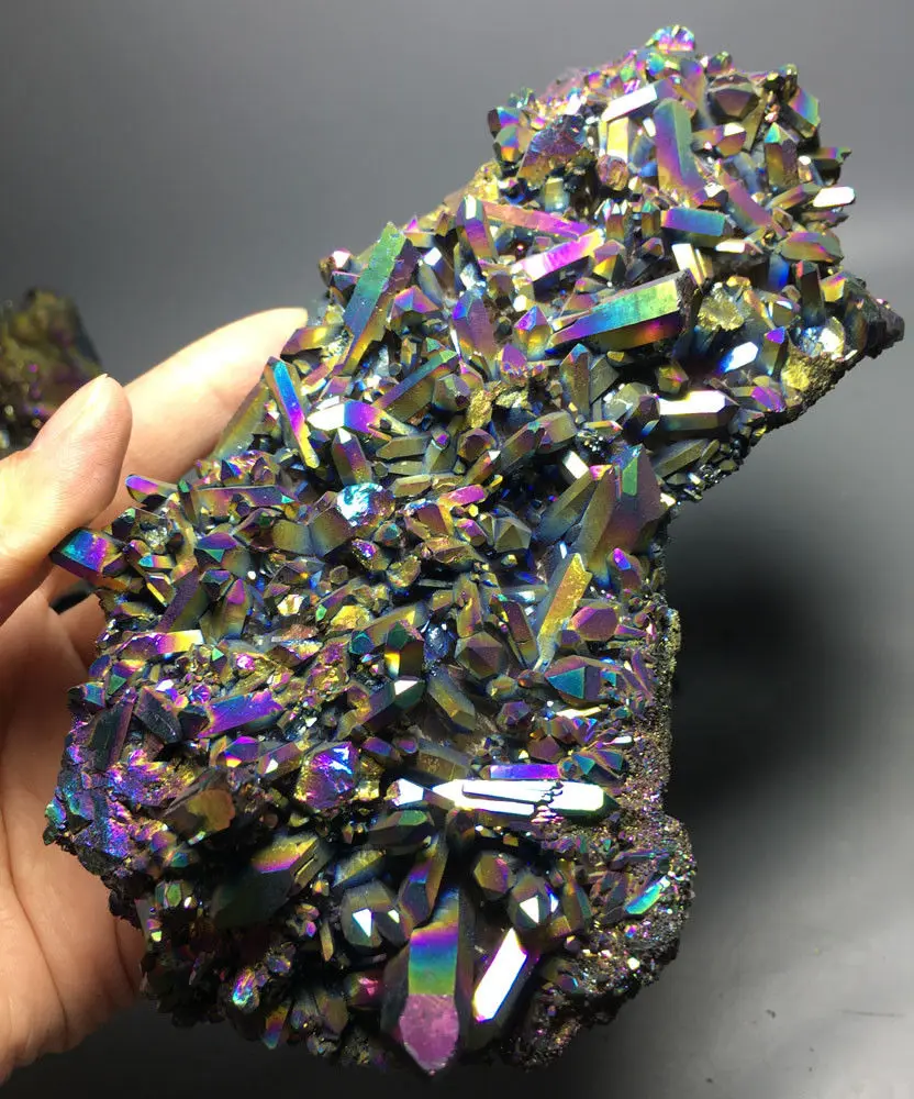 

527g PURPLE BLUE Aura Quartz Crystal Titanium Bismuth Silicon Cluster Rainbow healing crystals
