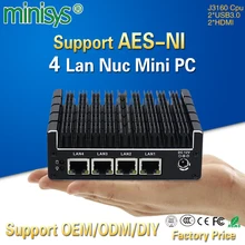 Minisys 4 Gigabit Intel Lan J3160 cpu карманный мини компьютер поддержка Pfsense openvpn. AES-NI Barebone безвентиляторный NUC ПК с 2 * HDMI