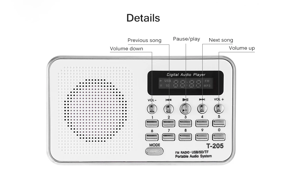 T-205, FM радио, Портативный Hi-Fi динамик с картой, цифровой мультимедийный MP3 музыкальный громкий динамик, белый, для кемпинга, пешего туризма, спорта на открытом воздухе