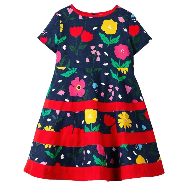 

Girls Dresses Spring Summer Flower Dress Floral A-Line Dress Girl Short Knee-Length Dresses Regular O-Neck