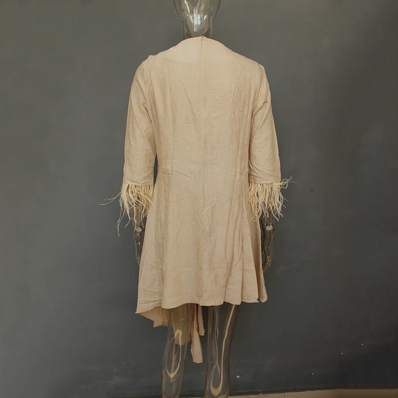 TWOTWINSTYLE лоскутное платье с перьями для женщин Половина рукава Высокая талия асимметричный подол Осенняя мода одежда Новинка