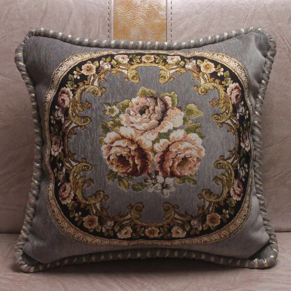 CURCYA шенилл жаккард вышитые роскошные наволочки для гостиной диван/Европейская королевская Цветочная подушка крышка высшего качества - Цвет: Grey