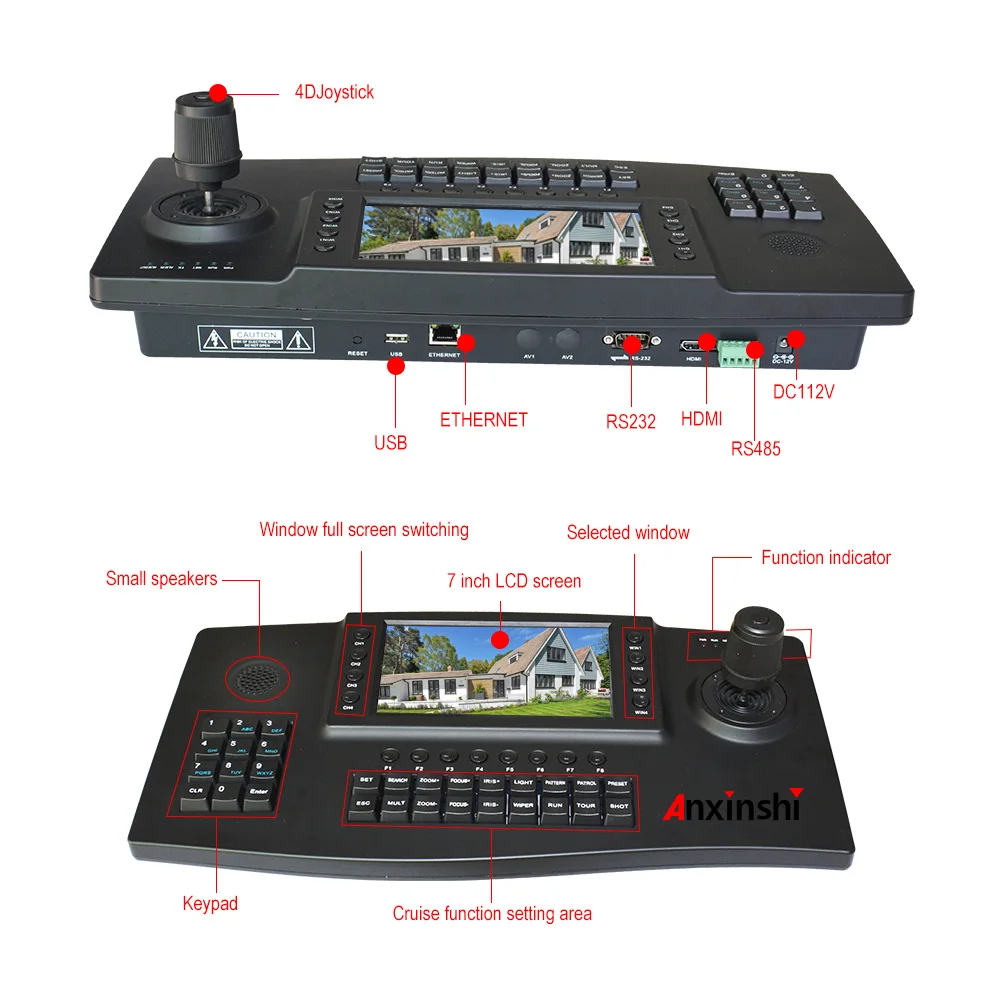  4D Joysticker PTZ Network Keyboard Controller 4 CH Video Screen HDMI 7