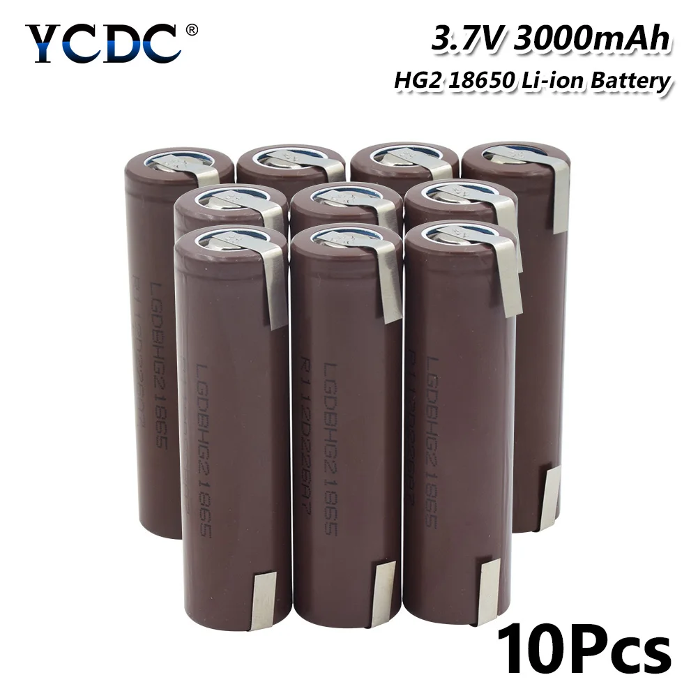 10 Pieces HG2 18650 3000mAh батарея+ diy никель 3,7 V разряда 20A литий-ионная аккумуляторная батарея ies для электронной сигареты питания батареи 3000mah - Цвет: 10 Pieces