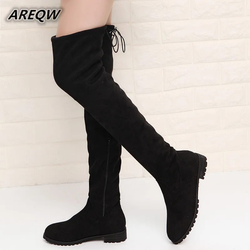 

Women's Warm Boots 2019 Autumn and Winter New Pointed Thick with Side Zipper Over The Knee Boots Elastic Boots Women's Shoes