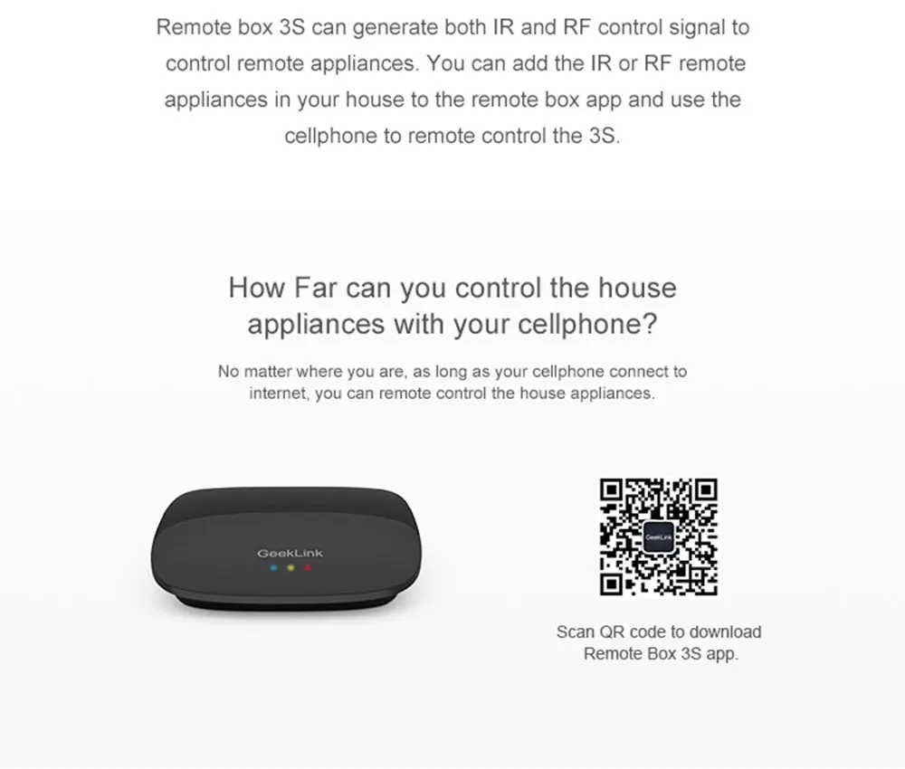 Geeklink RemoteBox 3S Smart Remote Controller smart Home Automation,315433Mhz RFIRWiFi Wireless APP Control By iOS Android (3)