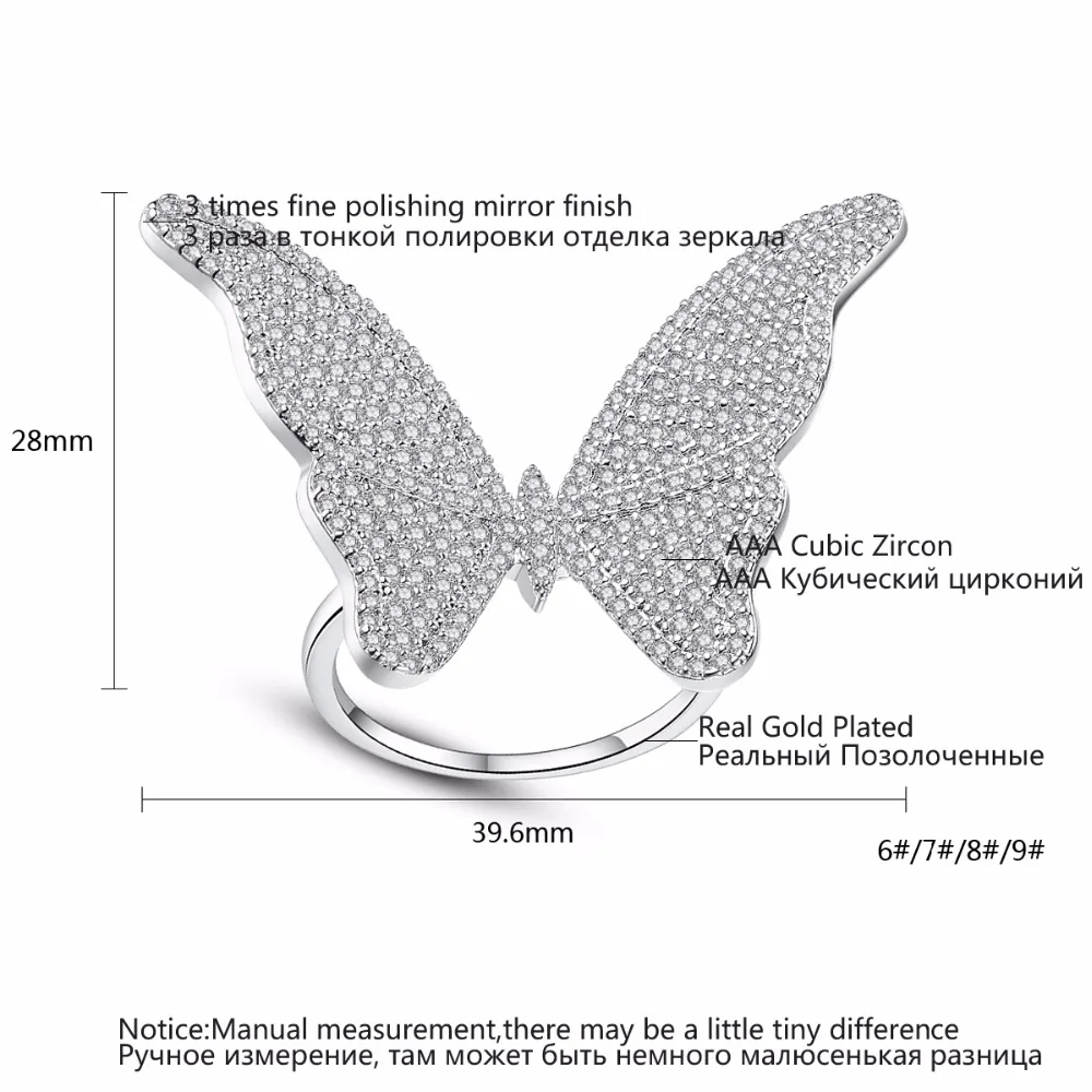 LUOTEEMI, винтажное ювелирное изделие, элегантное кольцо с бабочкой, белое золото, милое, популярное, известный бренд, для женщин, антиаллергенное, необычное ювелирное изделие