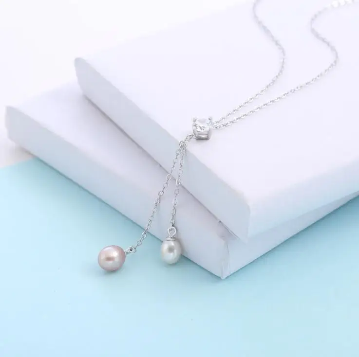 [MeiBaPJ] модное Настоящее натуральное 2 жемчуга длинное ожерелье с подвеской-кисточкой 925 серебро ожерелье вечерние ювелирные изделия для женщин