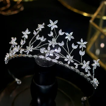 

CZ wedding crown earrings zirconia flower headdress set crown and headdress wedding hair accessories