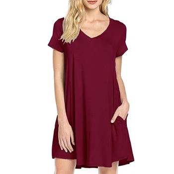 

summer dress women 2019 elegant short sleeve V-neck casual solid mini sexy dresses vestidos plus size