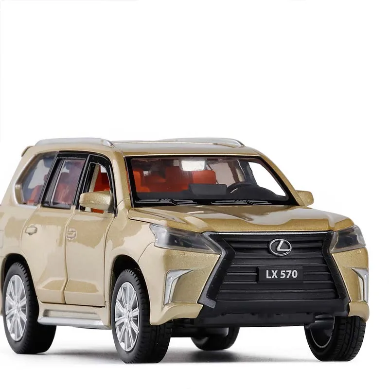 1:32, LEXUS LX570, музыкальный светильник, литая под давлением металлическая игрушка, золотая, белая, черная дверь, открывающаяся дверь, модель автомобиля, игрушки для детей, подарки