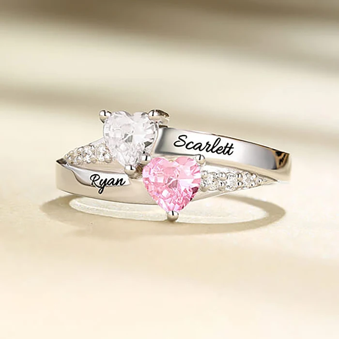 SG Personalized 925 Sterling Silver Rings Custom Heart Birthstone Ring With 2 Names Jewelry for Her Mother day's Gift