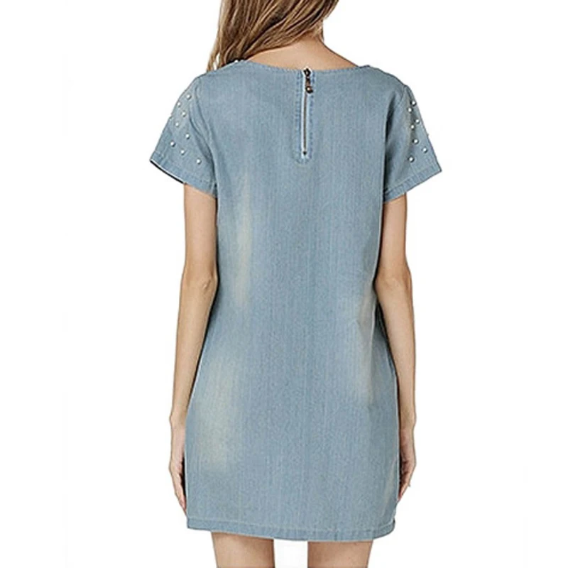Women Summer Denim Dress Vestidos Jeans Sundress Women Casual Denim Dress 2019 Plus Size Spring Style Beaded Party Tunic Dresses