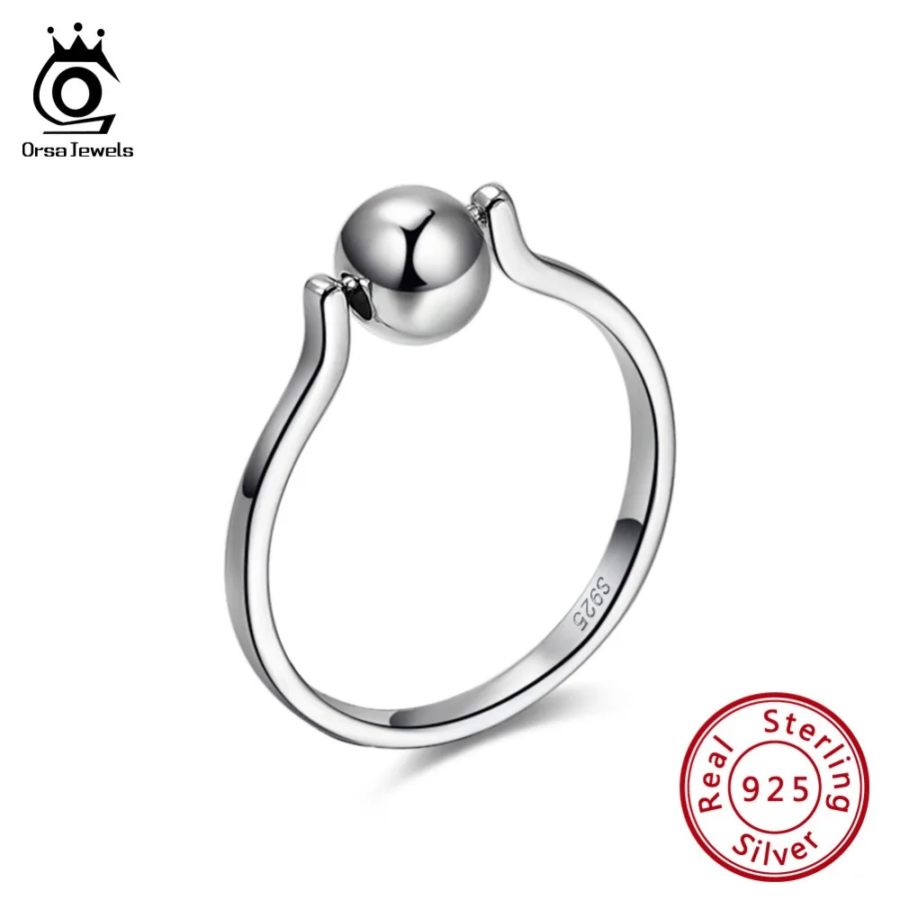 

ORSA JEWELS Genuine 925 Sterling Silver Female Rings Ball Shape Simple And Fashion For Women Rings Anniversary Jewelry SR131