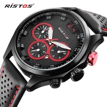 RISTOS Sport Men Watch Top Brand Luxury Calendar Octagon Leather Quartz Watches Military Waterproof Date Analog Wristwatch 2016