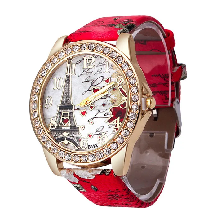 5001 Аналоговые кварцевые наручные часы с узором башни и кожаным ремешком reloj mujer Новое поступление горячая распродажа - Цвет: Red