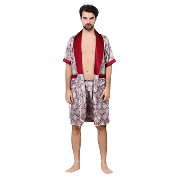 

YOUYEDIAN Summer Robes man Simulation Silk Long Section Sleeves Home Two-piece Suit Male Dressing Thin Men's Pajamas#g35