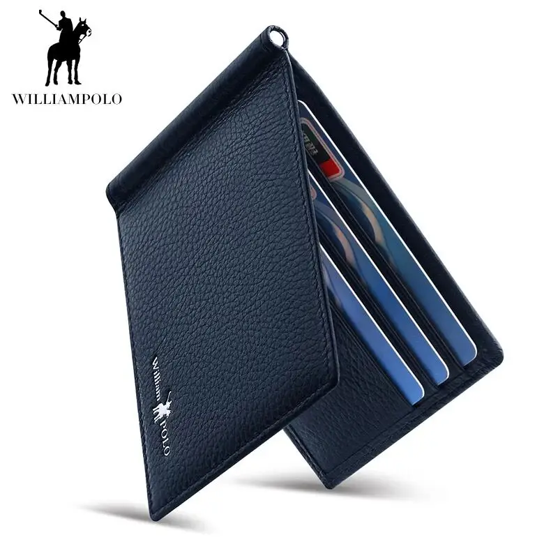 WilliamPolo Genuine Leather Money Clip Wallet Men Brown Black Blue Luxury Brand Design Gift Packing