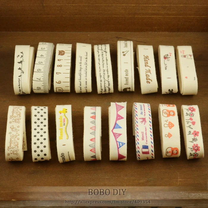 

New 17 Designs/lot Mixed 1.5CM Width ZAKKA Cotton Label Ribbons Tags For DIY Garment Clothes Crafts Accessory Sewing Tapes