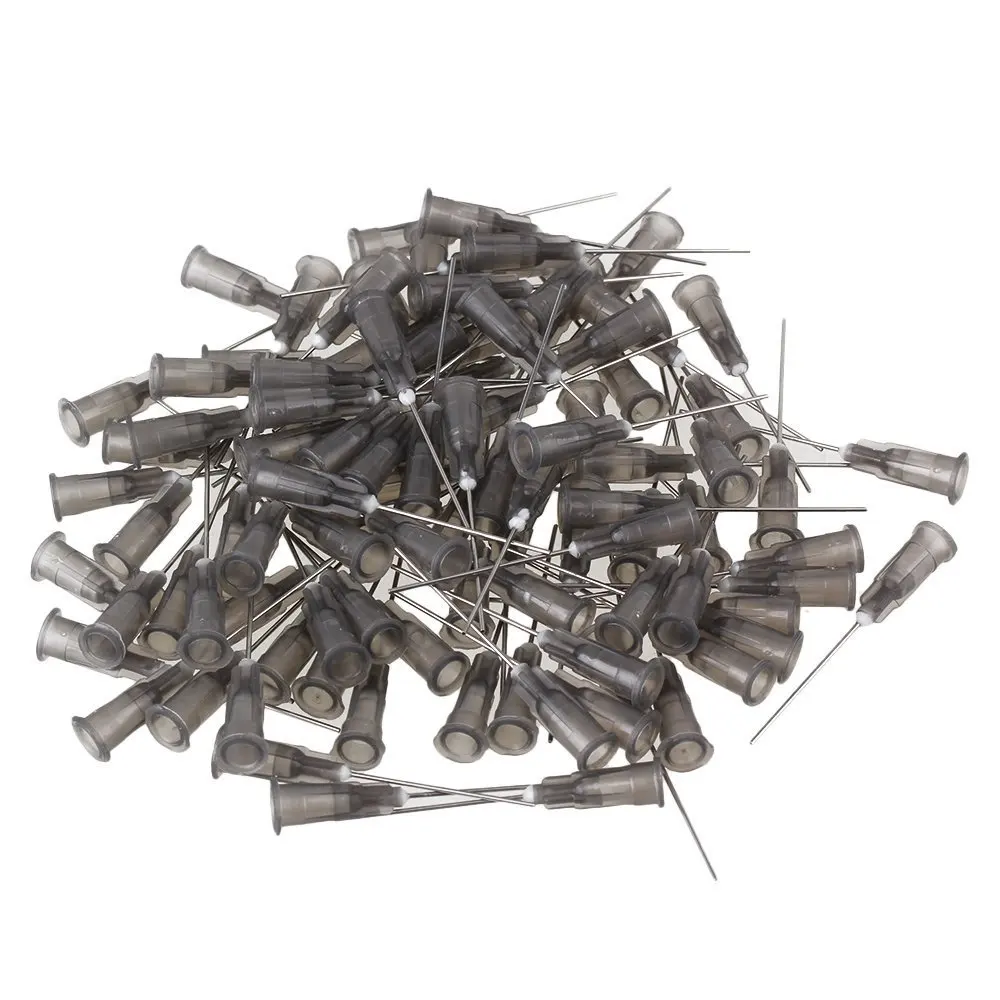 

22Ga Black 1'' Plastic Stuck Connector Stainless Steel Dispenser Needles Liquid Adhesive Glue Syringe Pack of 100