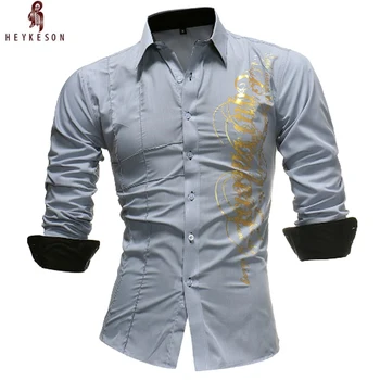 

HEYKESON Men Shirt 2018 Spring New Brand Print Men'S Slim Fit Dress Shirt Male Long Sleeves Casual Shirt Camisa Masculina