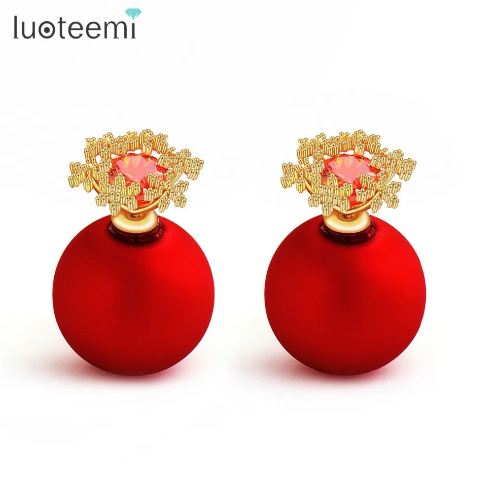 

LUOTEEMI Trendy Hot Popular Bohemia Style Love Stud Earrings For Women Fascinating Flower Statement Big Double Beaded Earring