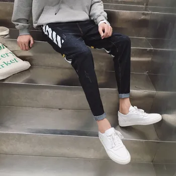 

NEW 2020 spring autumn Jeans boys fertilizer plus-size XXXL striped hip hop foot trousers haroun pants men's trousers