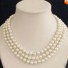 3 ряда Akoya культивированное 7-8 мм Белое жемчужное ожерелье заводская цена женские подарочные украшения