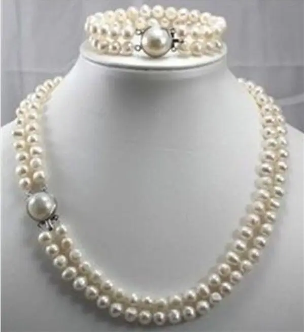 

2015 double strands 9-10mm Australian south sea white pearl necklace bracelet