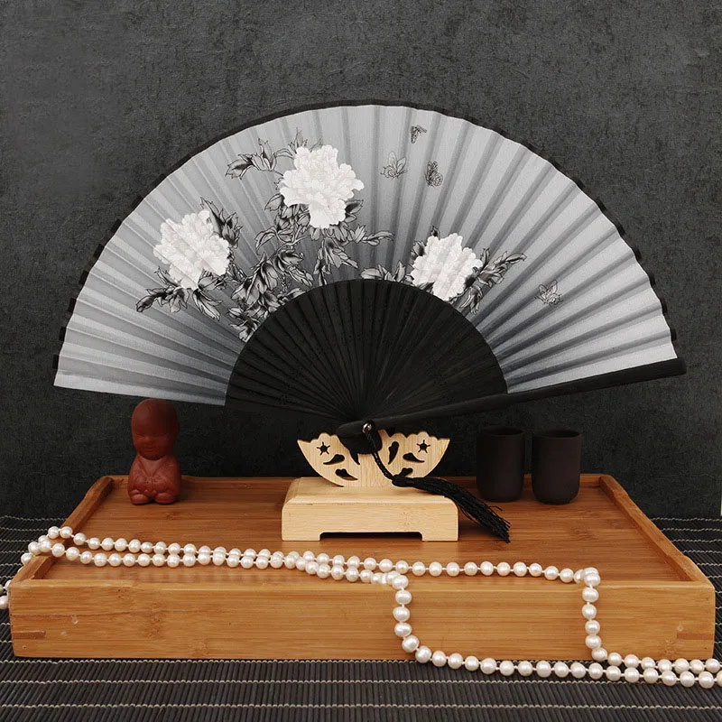 Винтаж Blossom японские веера с цветочным принтом складной Ручной Веер с резной веер события вечерние Косплэй реквизит