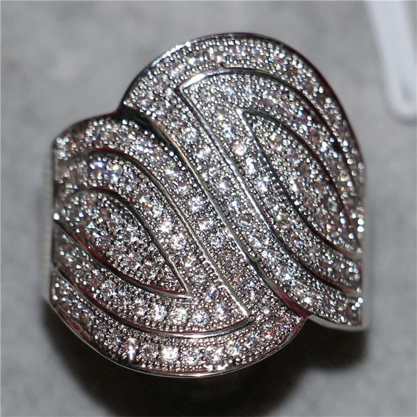 Роскошные Shine Коктейль Свадебные Кольца для женщин jewelry Настоящее серебро 925 пробы листьев проложить 110 шт. cz камень кольцо палец