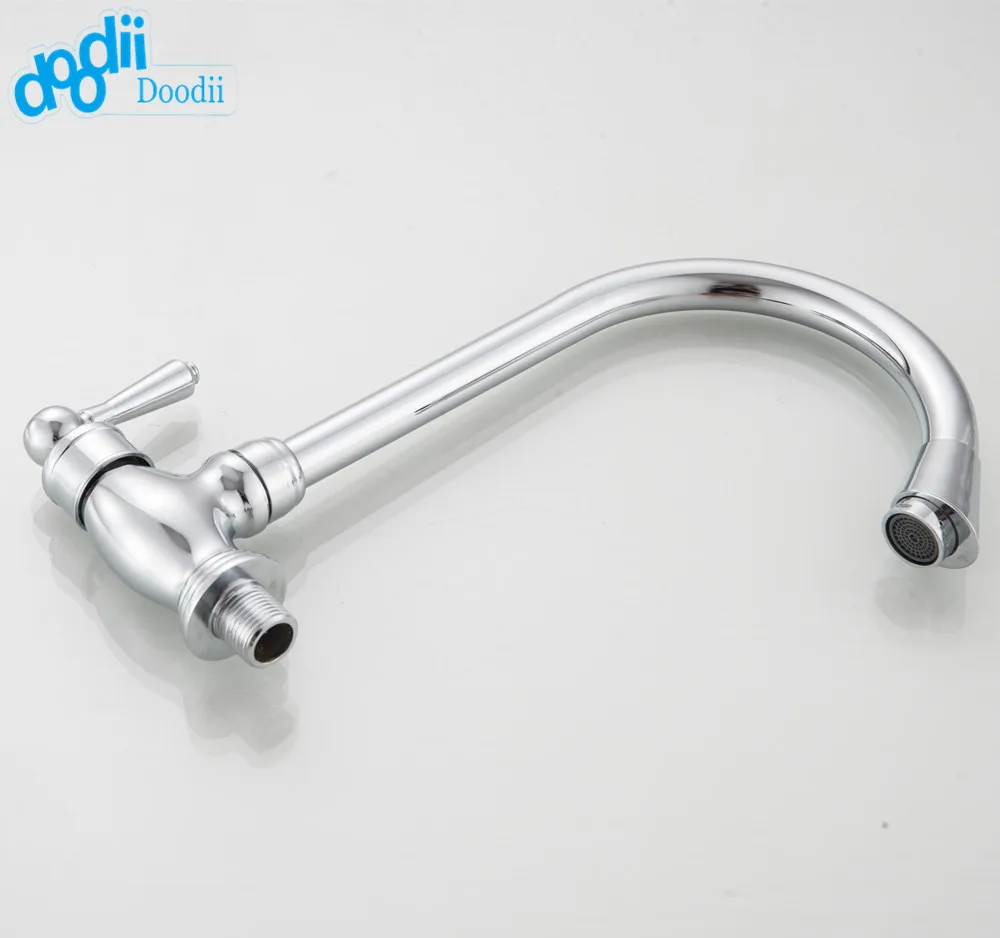 Doodii 360 Degree Rotatable Faucet High Quality Chrome Finish Single Handle Kitchen Faucet Wall Mounted Cold Water Brass Faucet