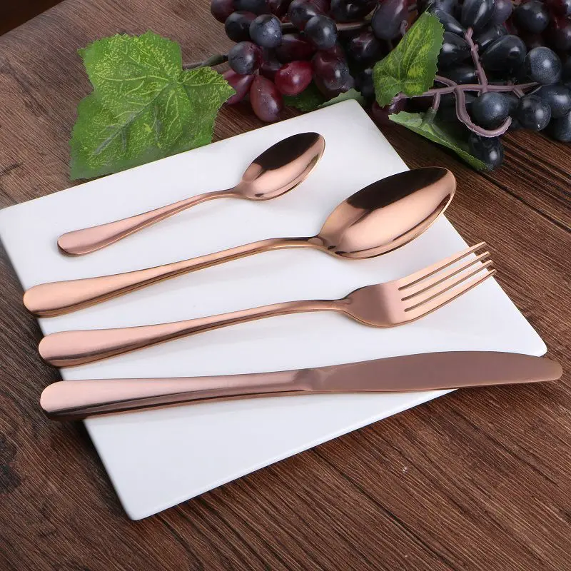 

Rose Gold Stainless Steel Cutlery Set Teaspoon Dinner Fork Knife Western Tableware Dinnerware Kitchen Tools