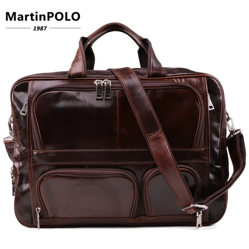 

Vintage Men genuine leather 13" Laptop Real Cowhide zipper lawyer business Handbags cow skin shoulder work Briefcase tote bags