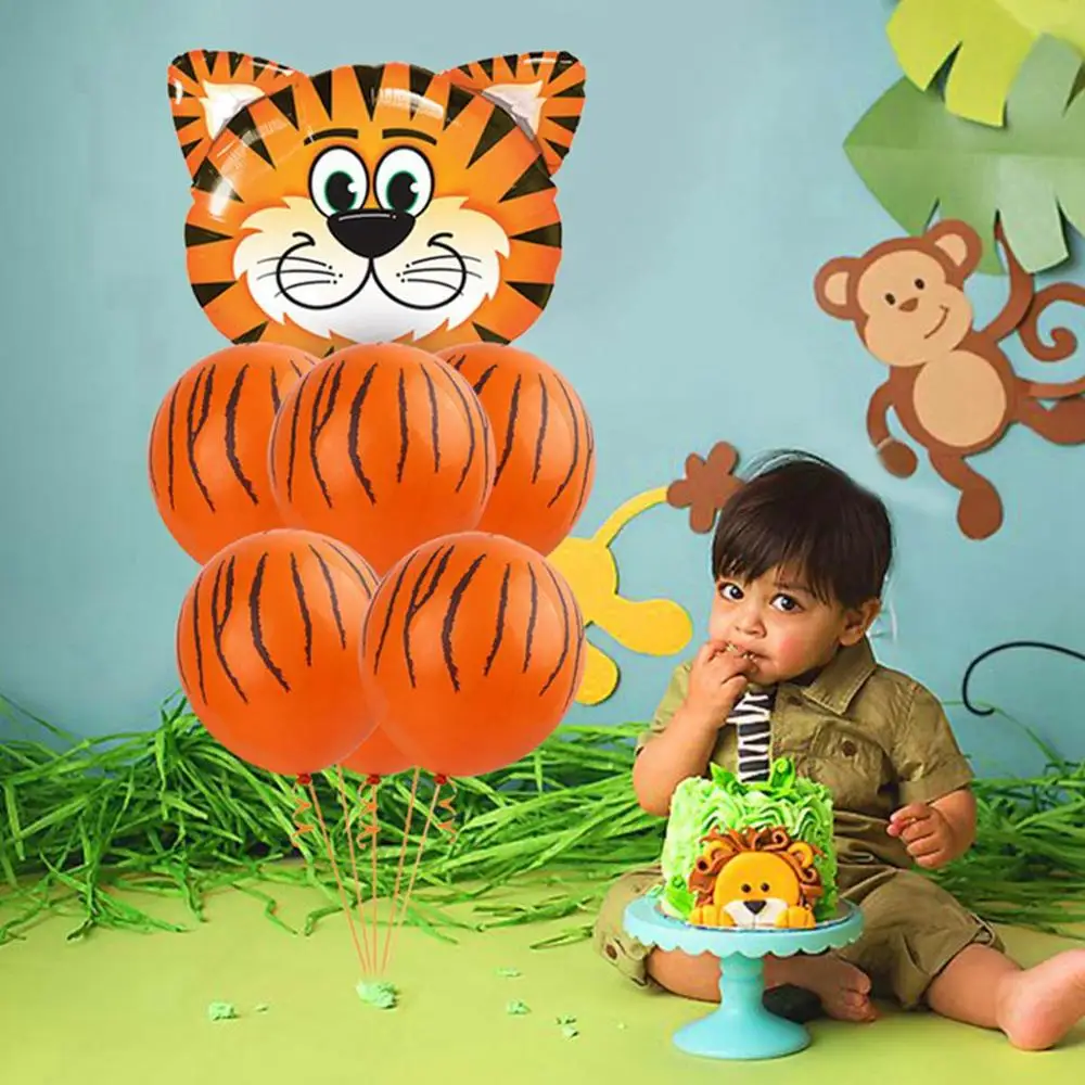 

6pc/lot Jungle Animal Balloons Tiger Lion Monkey Zebra Giraffe Cow Air Helium Balloon Kids Safari Birthday Party Decor Zoo Theme
