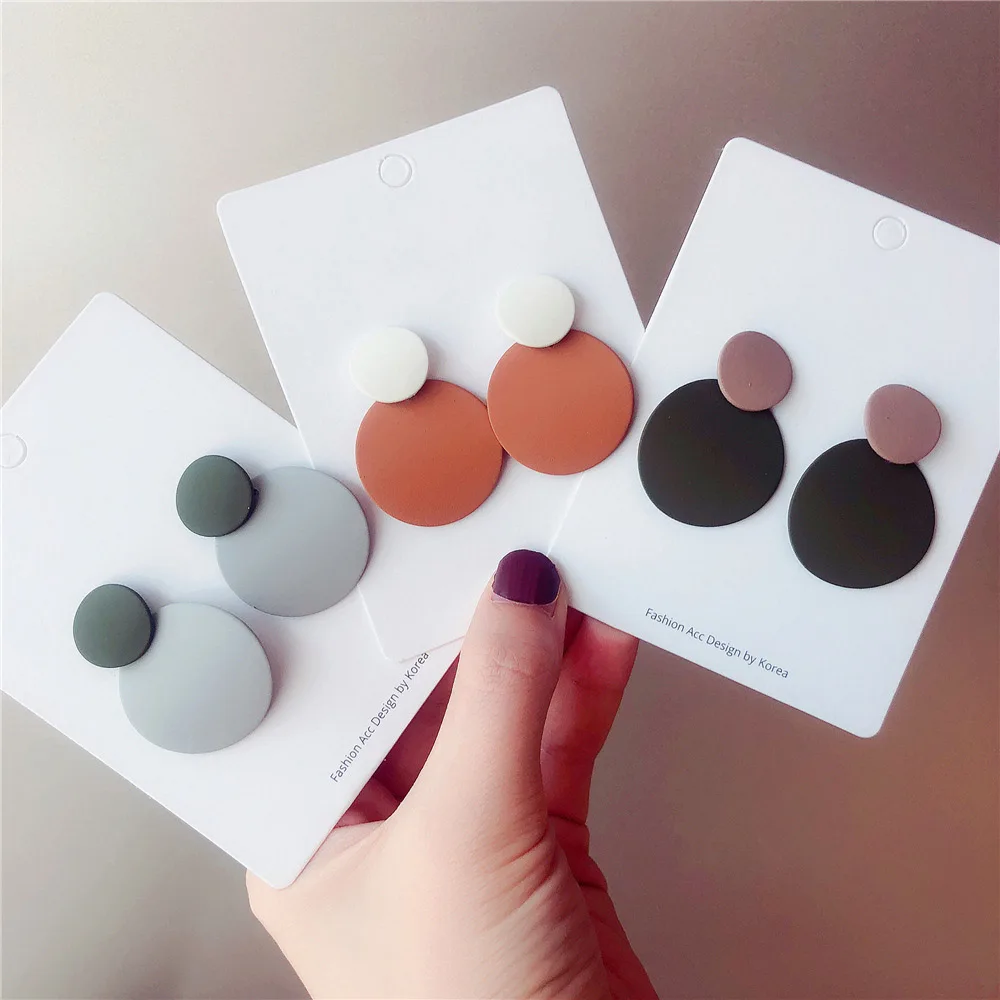 

2018 Korean Vintage Simple Colorful Matte Round Geometric Stud Earrings for Women Party Statement Fashion Jewelry Pendientes