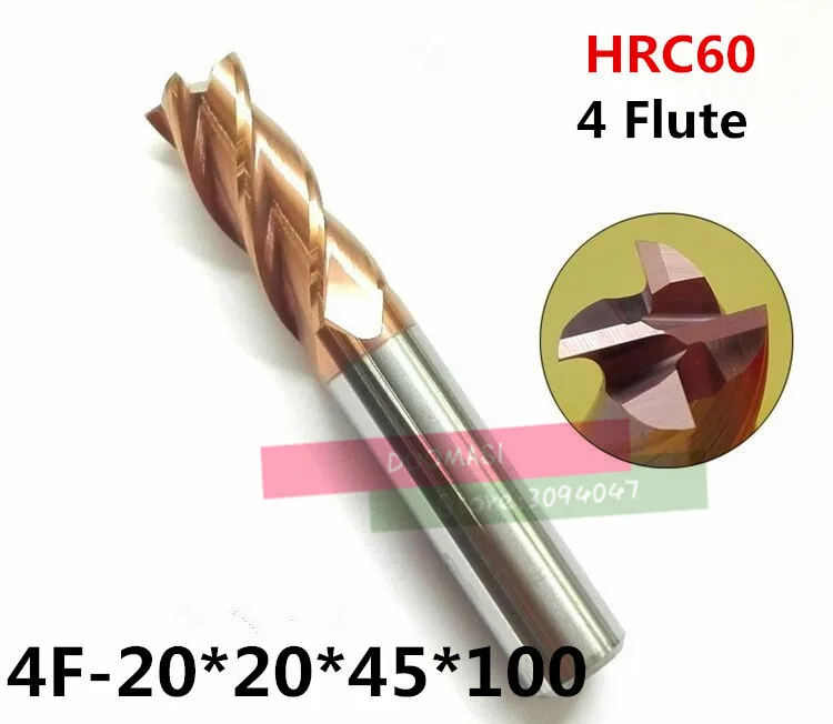 

4f-20*20*45*100,hrc60,material Carbide Square Flatted End Mill four 4 flute 20mm coating nano use for High-speed milling machine