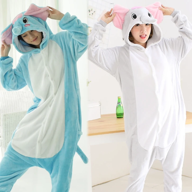 

Adult Kigurumi Onesie Anime Women Costume Elephant Halloween Cosplay Cartoon Animal Sleepwear Winter Warm Flannel Hooded Pajama