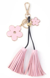 Кожаный брелок с кисточкой для женщин металлический цветок клевера автомобильный Шарм брелок на сумку для ключей Портмоне брелок для ключей 10 C - Цвет: pink